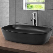 Lavabo en céramique noir mat vasque à poser pour salle de bain 605x385x140 mm