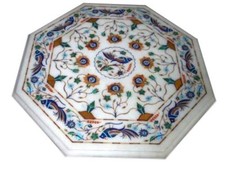 30.5cm x Marbre Blanc Coin Table Haut Handmade Floral Incrustation Décor Maison