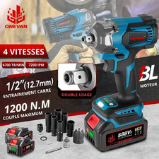 Clé à Chocs 1200W, 4 Vitesses Sans Fil, Carré 1/2", Boulonneuse Percussion HQ