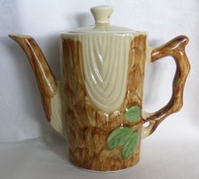 CAFETIERE-THEIERE Faïence Barbotine Signée. Décor tronc d'arbre+feuilles TB ETAT