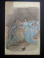 Rare grande aquarelle illustration originale fait divers 1901 Le petit journal