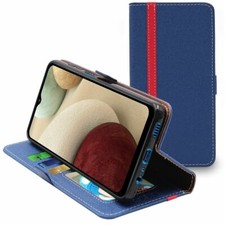 Etui pour Samsung Galaxy A12 SM-A125F Portefeuille Housse PU Cuir, Bleu Foncé