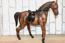 Ancien Jouet Statuette Cheval Cuir Vintage Fait Main Figurine Selle Équestre