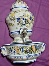 belle fontaine ceramique decor rouen* xxe peint a la main 