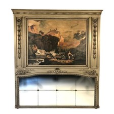 Très grand trumeau de style Louis XVI, bois laqué gris/vert, XIXe