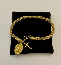 ANCIEN BRACELET PLAQUÉ OR JAUNE/BLANC -  2 BRELOQUES CROIX ET MÉDAILLON