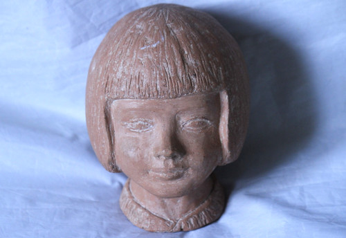 Tête fille céramique - , statue