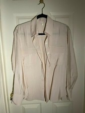 Women's High Quality Beige Silky Sheen Buttoned Shirt One Size 