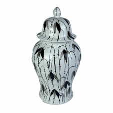 Potiche DKD Home Decor Porcelaine Noir Blanc Oriental Feuille d'une plante [2