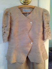 100% Silk Designer Mother of the Bride watered silk suit dress, Taupe, Size 4