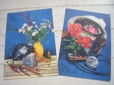 Lot de 2 CPA vintage collection militaria "vive ste Barbe"casque de mineur lampe