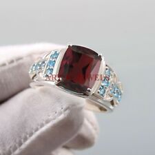 Grenat Naturel & Bleu Gemme Topaze Avec 925 Argent Sterling Homme Bague #5184