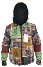 Hippie Boho Paix Veste Polaire Doublé Patch Couture Om Funky Capuche Manteau