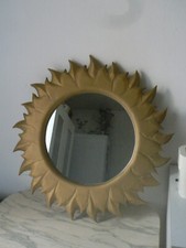 ANCIEN MIROIR SOLEIL EN BOIS DORE DIAMETRE 62 CM GLACE 34 CM VINTAGE DECORATION