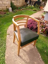 ancien fauteuil de bureau en bois garnies de skaï vert art déco 