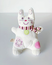 Doudou Lapin Blanc Rose Mauve Vert Écharpe Rayé Fleurs Pois Ronds 25cm - Nicotoy
