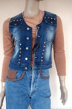 BLOUSON EN JEANS CLOUTE BLEU