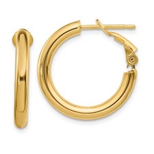 Italien 14k Jaune or Creux 3mm x 22mm Petit Tube Rond Omega Boucle D'Oreilles