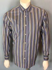 Men's Hartford Finest Fabrics Cotton French Cuff Large Shirt Blue Beige Striped