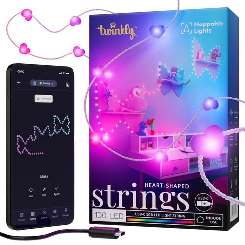 Strings usb heart 100 led - usb-c,