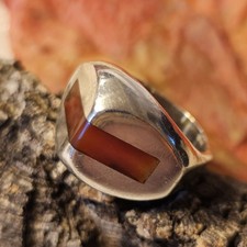 Bague Moderniste Artisan Argent 925 Cornaline Taille 54