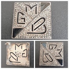 Ancienne broche Argent Massif émaillé chiffré MG B GM BMG Plaque silver monogram