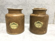 Lot de 2 pots à épices ancien en grés marron Couvercle liège - Cannelle Laurier