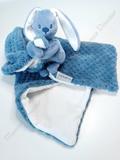 Doudou Plat/Couverture Lapidou Lapin Bleu Marine Gaufré Attache Tétine  - Nattou
