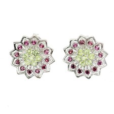 925 Argent Sterling Boucles Rond Péridot Rhodolite Gemme Grenat Jewelry