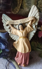 ANTIQUE GRAND ANGE DE CRECHE GLORIA IN EXCELSIS DEO DECORATION DE NOEL EN PLATRE