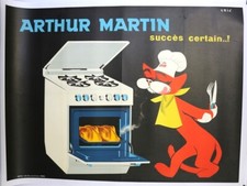 AFFICHE ANCIENNE ARTHUR MARTIN signée ERIC CHAT CUISINIER CHEF CUISINE 1960 rôti