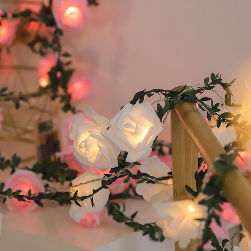 Pink white led rose - led,