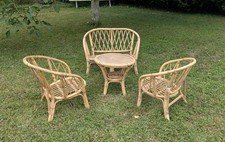 Ensemble Salon De Jardin Rotin Enfant XX Ème 50 60 Fauteuil Table Banquette