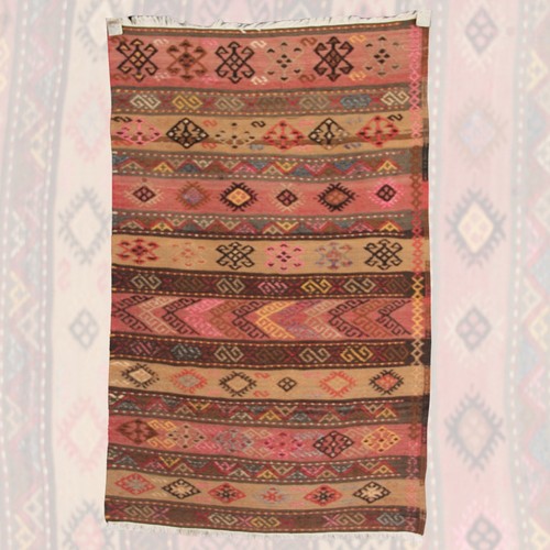 Kilim marron vintage fait - , main