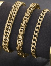 3x Bracelet A Chaine Or Jaune Acier Inoxydable Bijoux Homme Métal Doré Femme