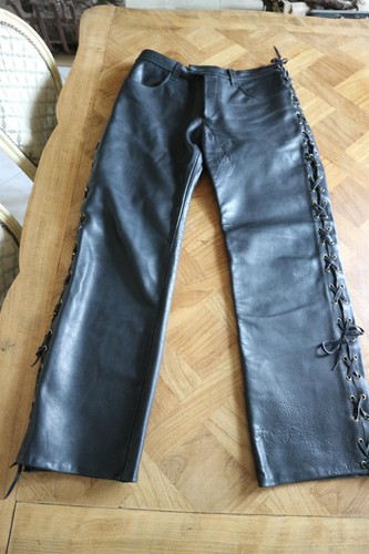 Pantalon cuir lacets moto - a,
