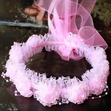 Diadème enfant Couronne fille Dentelle, organza, Ruban satin rose Perle blanche