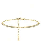 Bracelet Femme Argent S925 Doré Or Jaune Zirconium Chaine Poinçonné