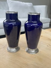 Ancienne paire de vases en porcelaine de Sèvres et argent massif minerve