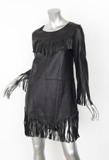 ZADIG & VOLTAIRE Black REA DELUXE Leather Long-Sleeve Fringe Dress 38/M NEW