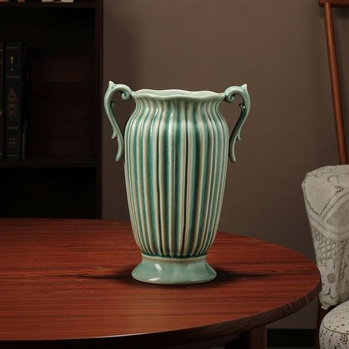 Vintage ceramic vase sage - ceramic,