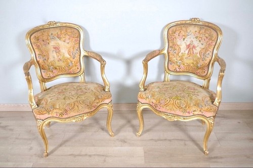Paire fauteuils dorés - paire,