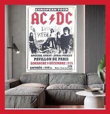 AFFICHE TOILE COTON POSTER ACDC AC DC PAVILLON DE PARIS 1979 EUROPE TOUR CONCERT