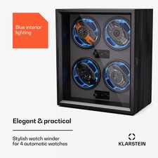 Watch Winder Display Case 4 Watch Box Quiet Motor 4 Modes LED Black