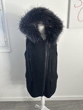 Parka Noire Sans Manche Laine Et Fourrure Véritable Zapa T42 xl