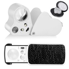 2 Pièces Loupe Bijoutiers 30X 60X 90X Loupe de Poche Pliable avec LED et UV L...