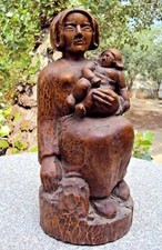 Ancienne sculpture en bois bretonne a l'enfant 19 ème signature à identifier 