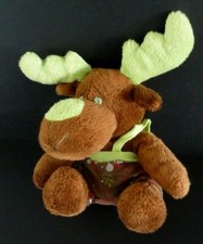 P9. PELUCHE DOUDOU YVES ROCHER LBVYR CERF RENNE ELAN marron vert salopette - TBE