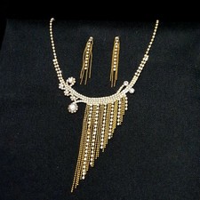 Ensemble De Bijoux Pour Mariée Boucles D'Oreilles Collier Strass Doré Mariage