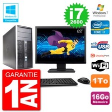 PC HP 6300 MT Ecran 22" Core i7-2600 RAM 16Go Disque 1To Graveur DVD Wifi W7